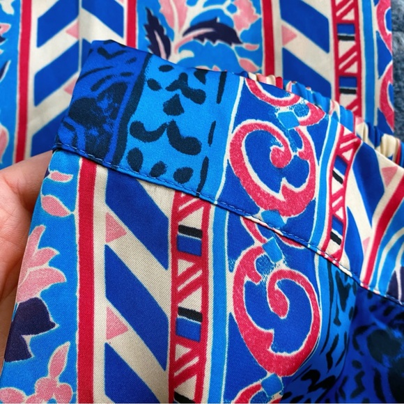 π¦ ZARA BOHO BLUE MULTI TRIBAL SATIN WIDE LEG HIGH WAIST PANTS! - Picture 12 of 16